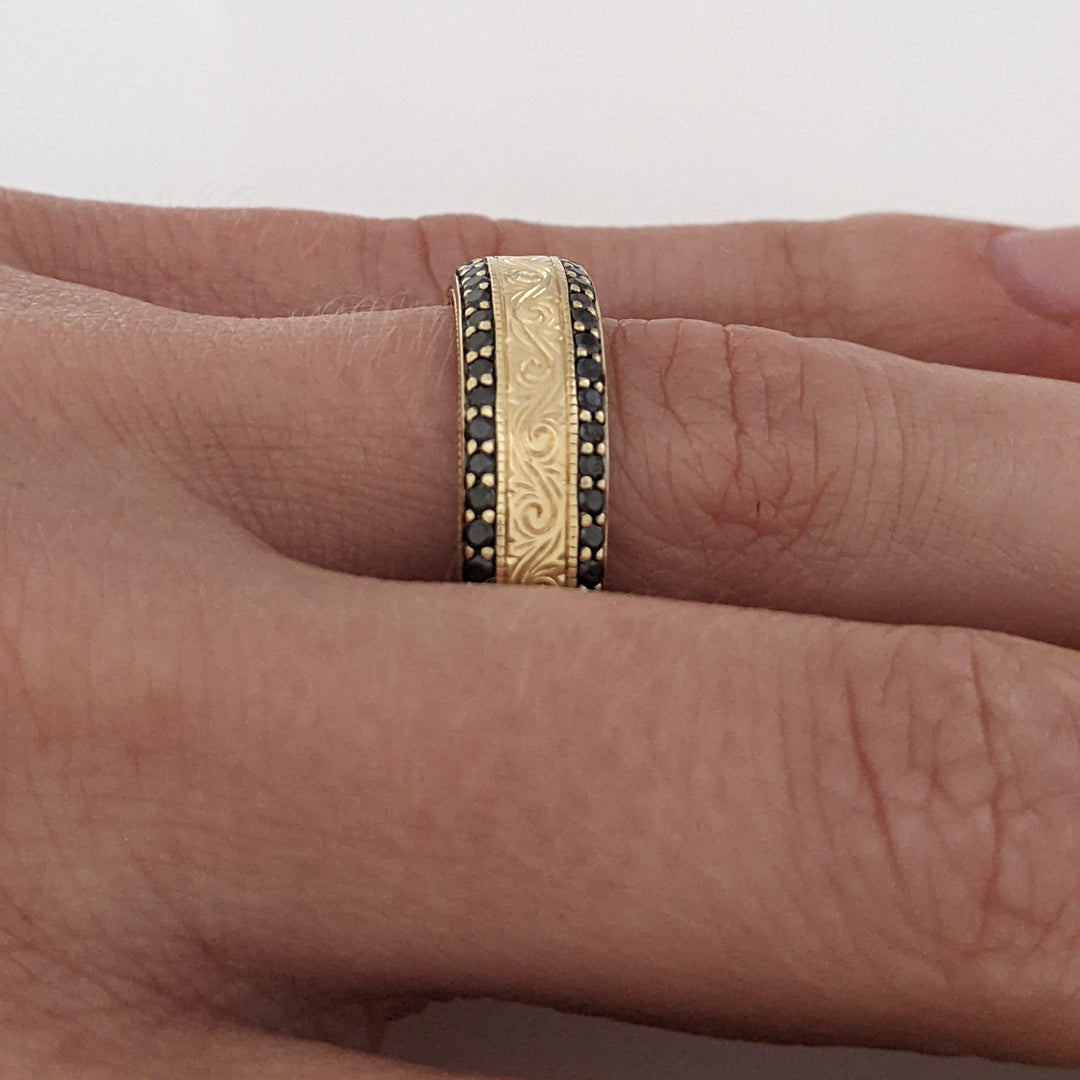 14K BLACK DIAMOND ROUND (48) ETCHED ESTATE BAND 7.5 GRAMS