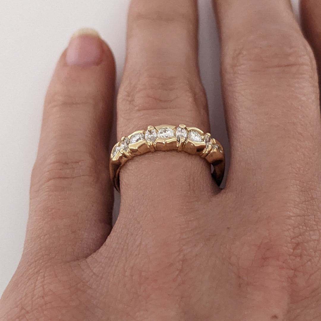 14K .35 CARAT TOTAL WEIGHT SI1 H DIAMOND ROUND (5) MARQUISE (4) ESTATE BAND 3.2 GRAMS