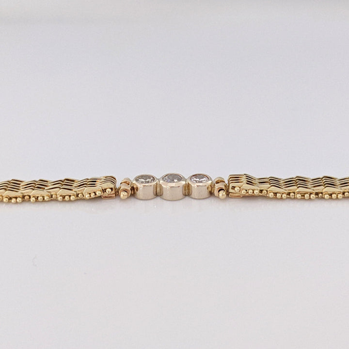 14K .36 CARAT TOTAL WEIGHT VS2 I-J DIAMOND ROUND (3) BEZEL ESTATE BRACELET 11.3 GRAMS