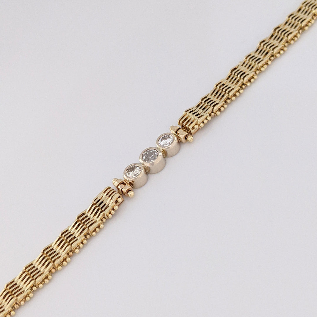 14K .36 CARAT TOTAL WEIGHT VS2 I-J DIAMOND ROUND (3) BEZEL ESTATE BRACELET 11.3 GRAMS