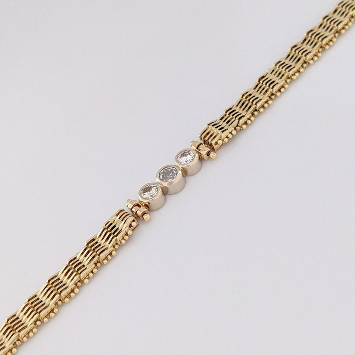 14K .36 CARAT TOTAL WEIGHT VS2 I-J DIAMOND ROUND (3) BEZEL ESTATE BRACELET 11.3 GRAMS
