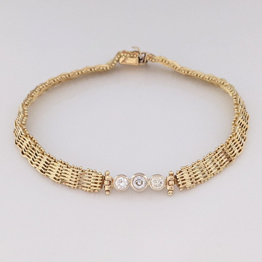 14K .36 CARAT TOTAL WEIGHT VS2 I-J DIAMOND ROUND (3) BEZEL ESTATE BRACELET 11.3 GRAMS