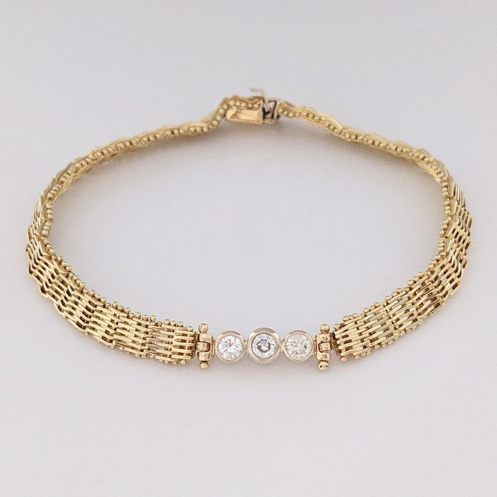14K .36 CARAT TOTAL WEIGHT VS2 I-J DIAMOND ROUND (3) BEZEL ESTATE BRACELET 11.3 GRAMS