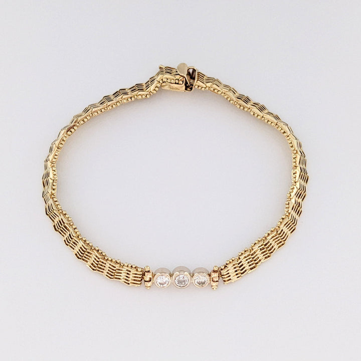 14K .36 CARAT TOTAL WEIGHT VS2 I-J DIAMOND ROUND (3) BEZEL ESTATE BRACELET 11.3 GRAMS