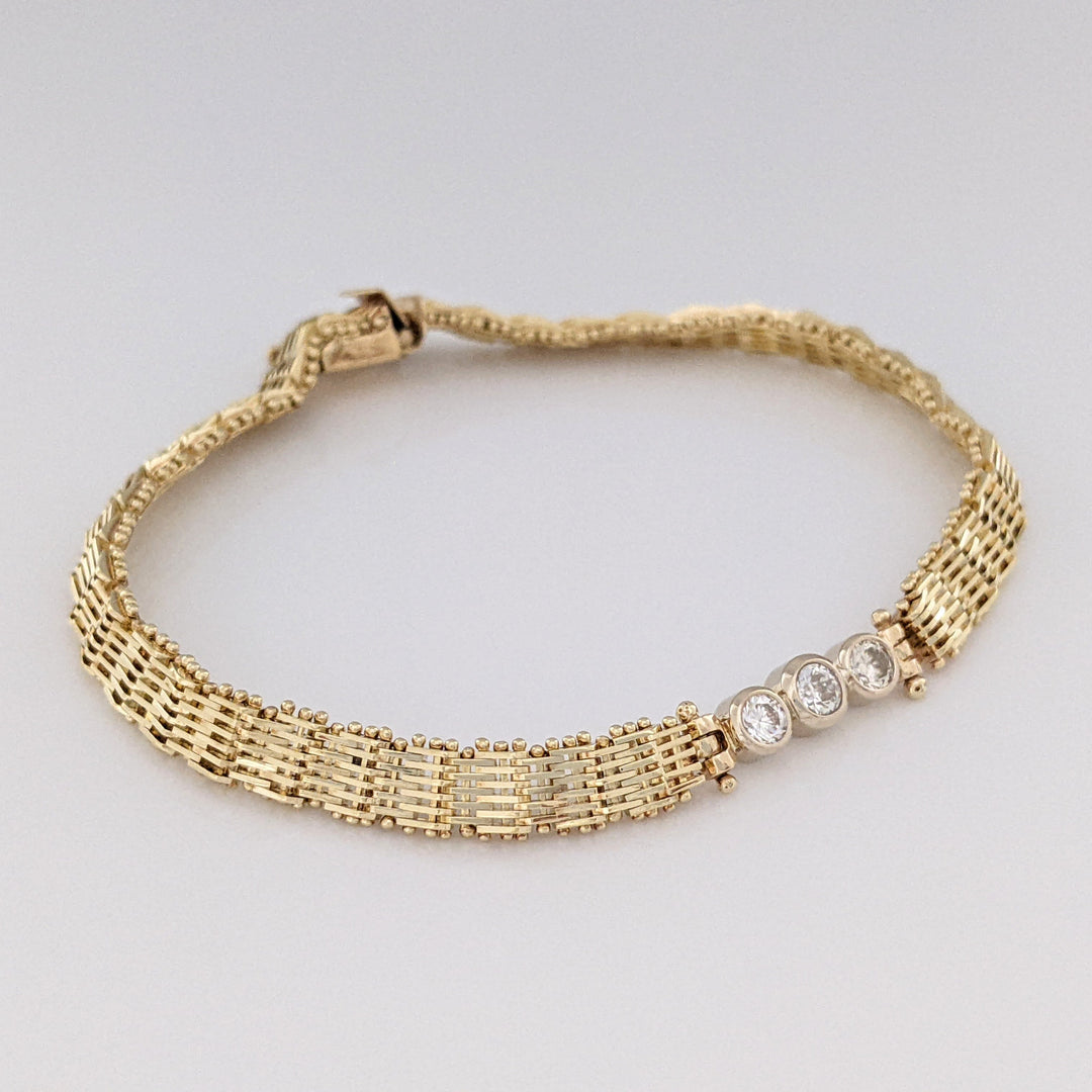 14K .36 CARAT TOTAL WEIGHT VS2 I-J DIAMOND ROUND (3) BEZEL ESTATE BRACELET 11.3 GRAMS