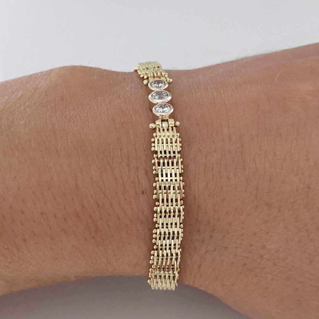 14K .36 CARAT TOTAL WEIGHT VS2 I-J DIAMOND ROUND (3) BEZEL ESTATE BRACELET 11.3 GRAMS
