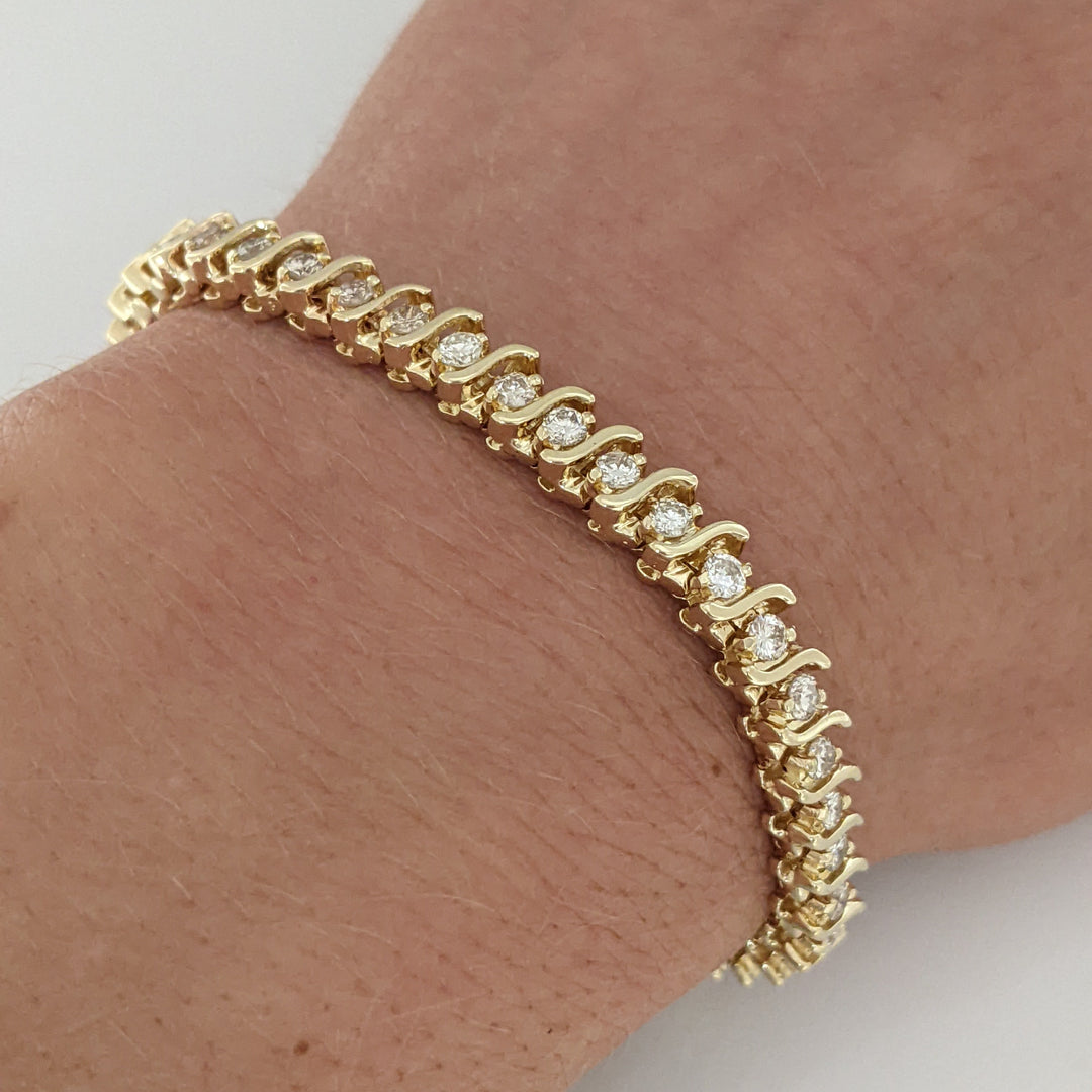 14K TWO-TONE 2.16 CARAT TOTAL WEIGHT SI2 I DIAMOND ROUND (48) S-LINK ESTATE BRACELET 18.9 GRAMS