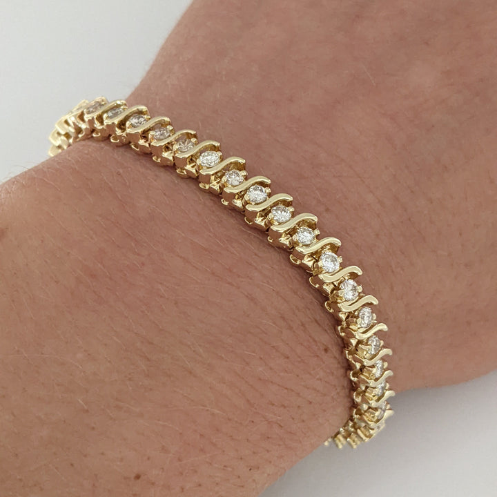 14K TWO-TONE 2.16 CARAT TOTAL WEIGHT SI2 I DIAMOND ROUND (48) S-LINK ESTATE BRACELET 18.9 GRAMS