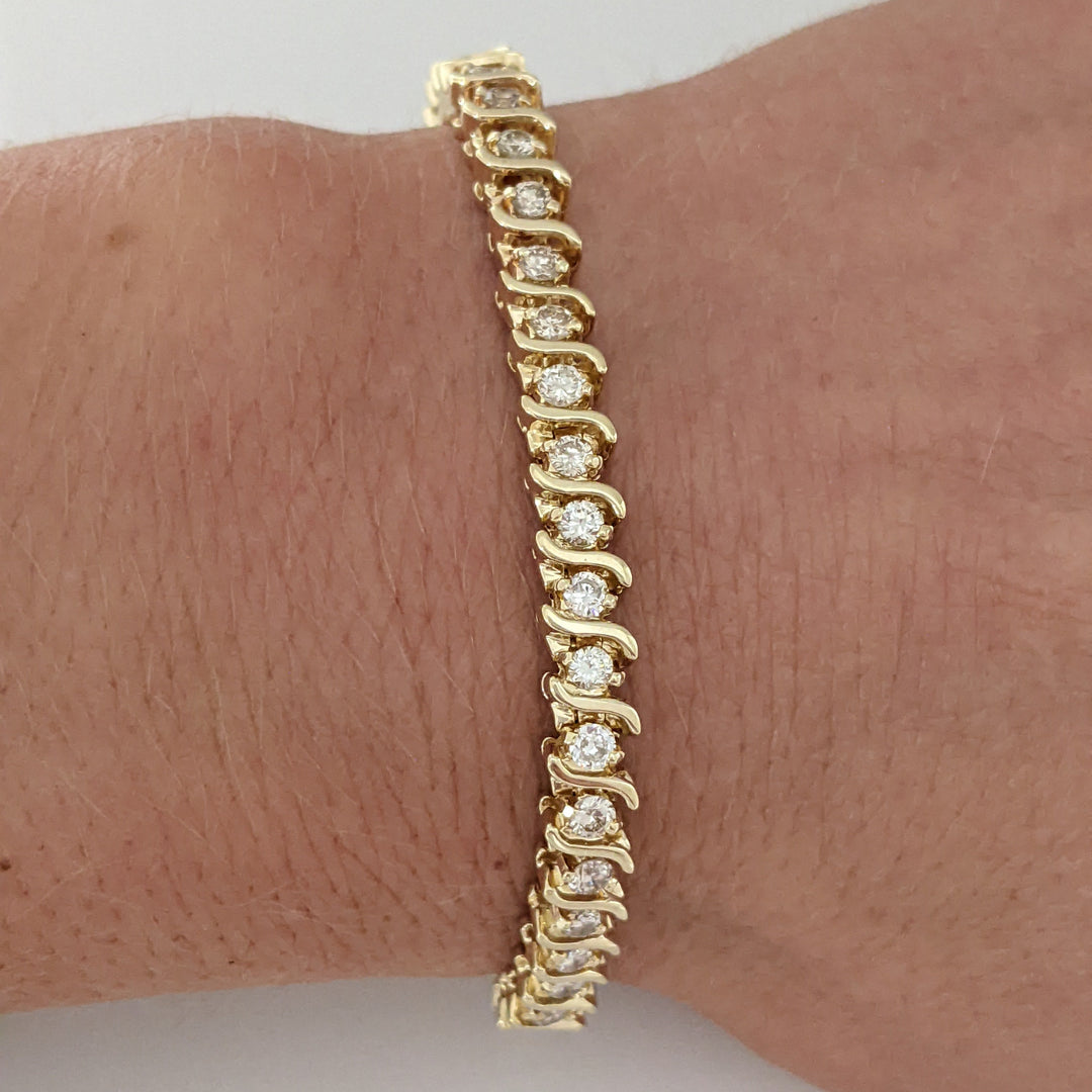 14K TWO-TONE 2.16 CARAT TOTAL WEIGHT SI2 I DIAMOND ROUND (48) S-LINK ESTATE BRACELET 18.9 GRAMS