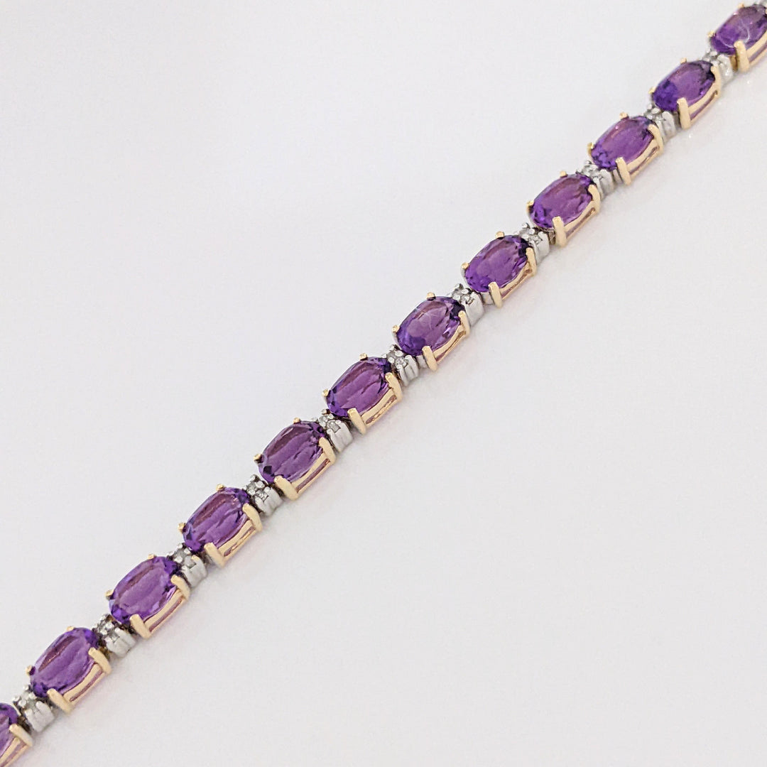 14K AMETHYST OVAL (23) 4X6 WITH MELEE ESTATE BRACELET 8.7 GRAMS