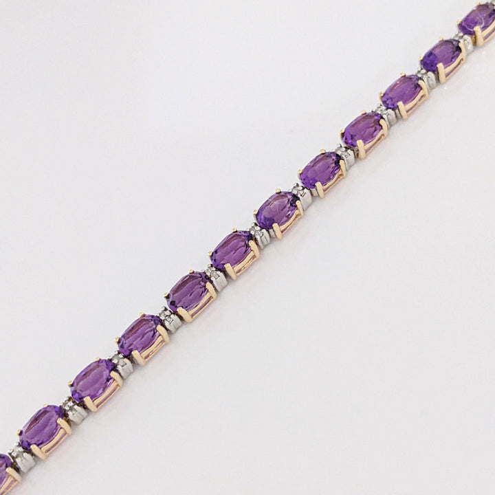 14K AMETHYST OVAL (23) 4X6 WITH MELEE ESTATE BRACELET 8.7 GRAMS