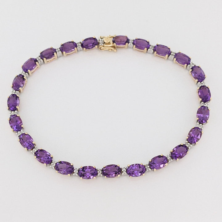 14K AMETHYST OVAL (23) 4X6 WITH MELEE ESTATE BRACELET 8.7 GRAMS