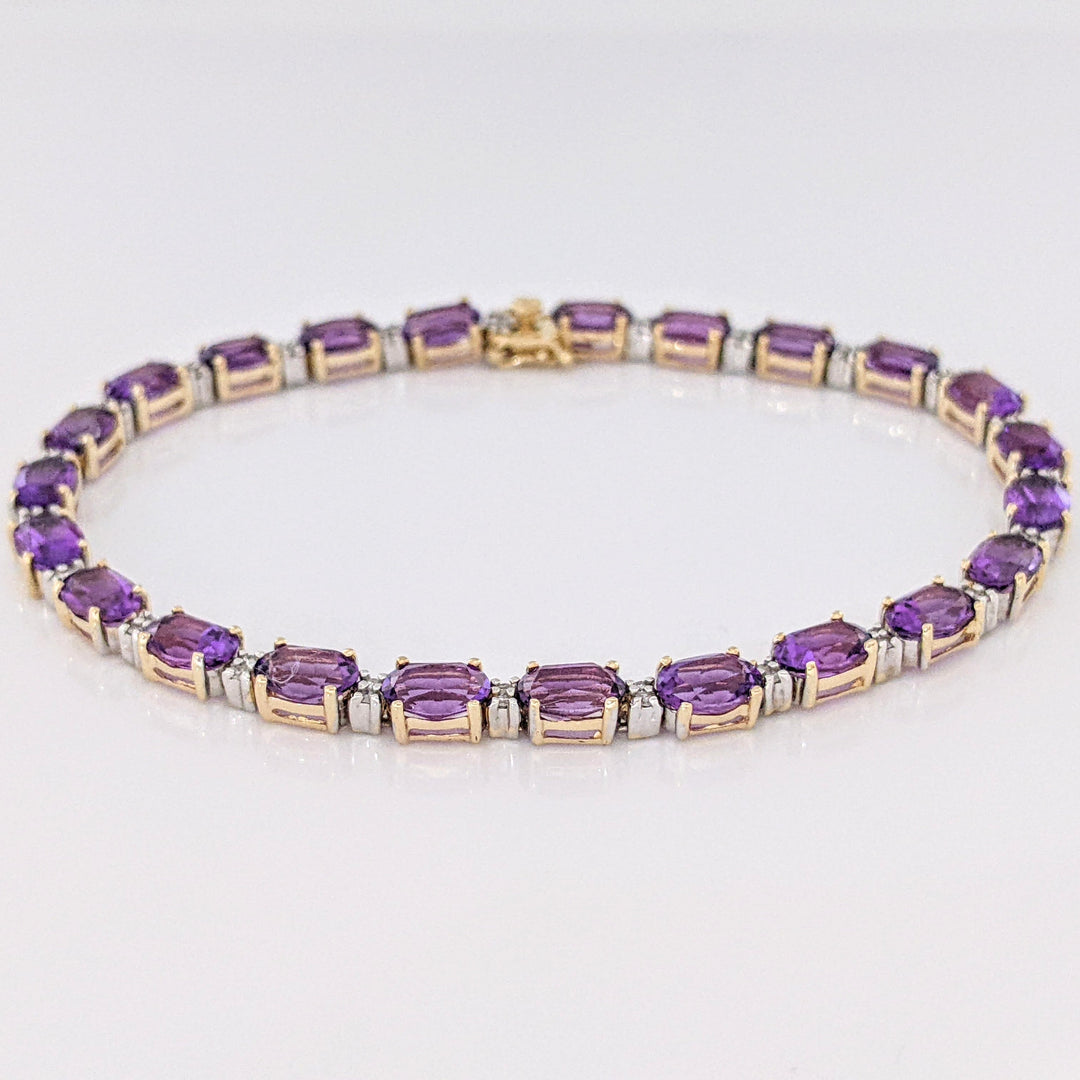 14K AMETHYST OVAL (23) 4X6 WITH MELEE ESTATE BRACELET 8.7 GRAMS