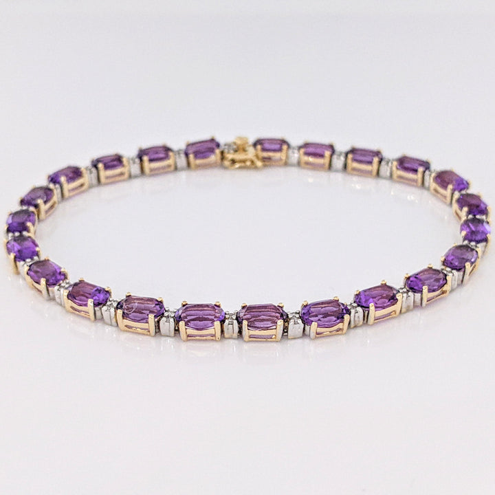 14K AMETHYST OVAL (23) 4X6 WITH MELEE ESTATE BRACELET 8.7 GRAMS