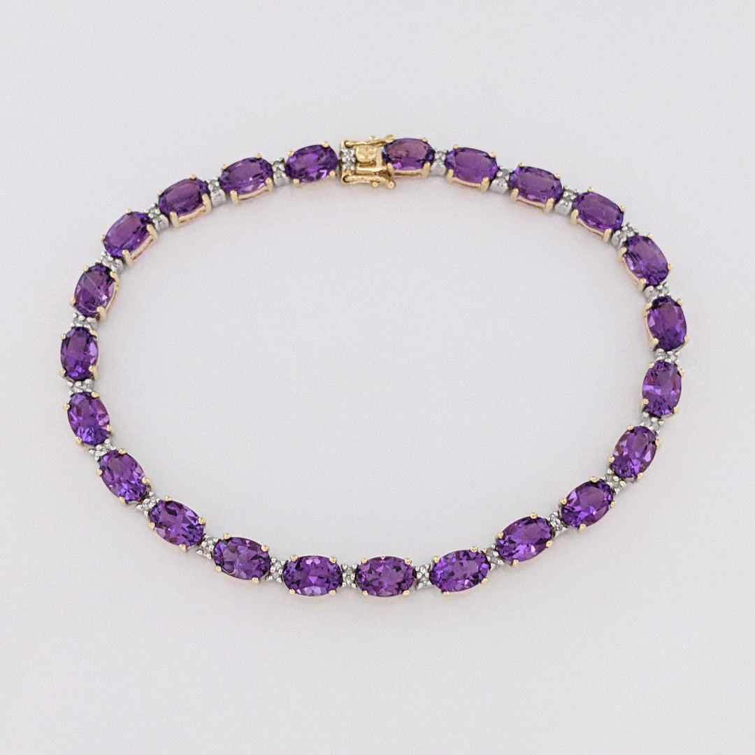 14K AMETHYST OVAL (23) 4X6 WITH MELEE ESTATE BRACELET 8.7 GRAMS