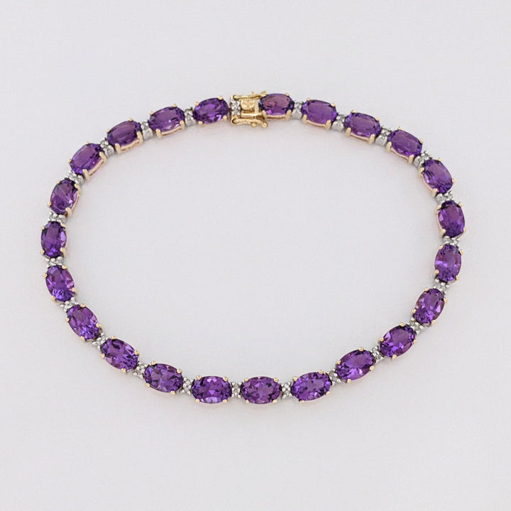 14K AMETHYST OVAL (23) 4X6 WITH MELEE ESTATE BRACELET 8.7 GRAMS