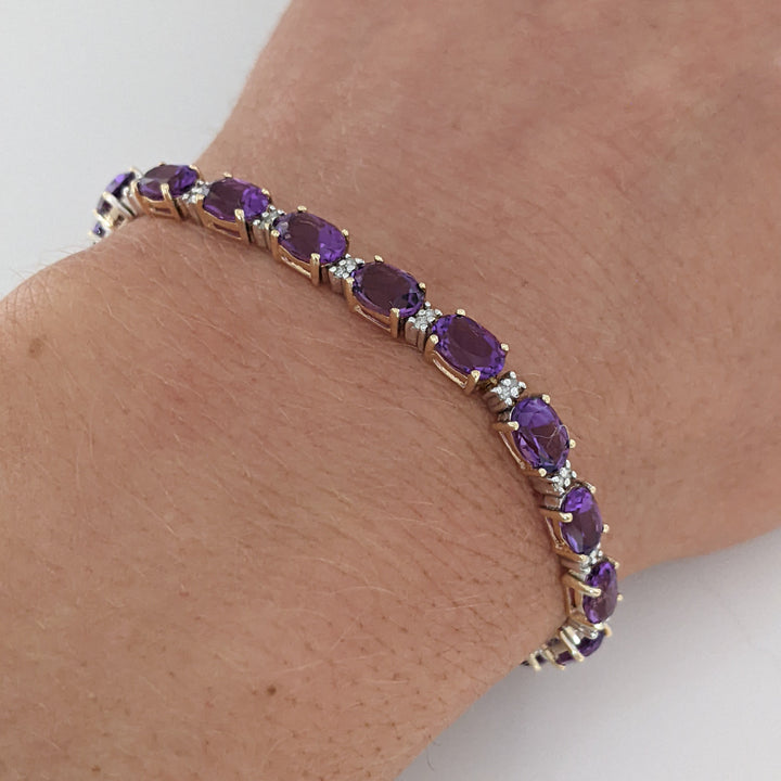 14K AMETHYST OVAL (23) 4X6 WITH MELEE ESTATE BRACELET 8.7 GRAMS