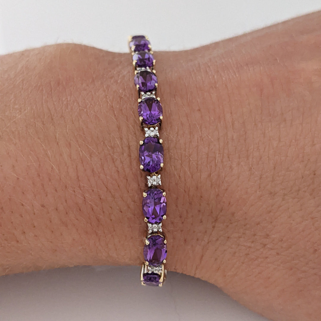 14K AMETHYST OVAL (23) 4X6 WITH MELEE ESTATE BRACELET 8.7 GRAMS