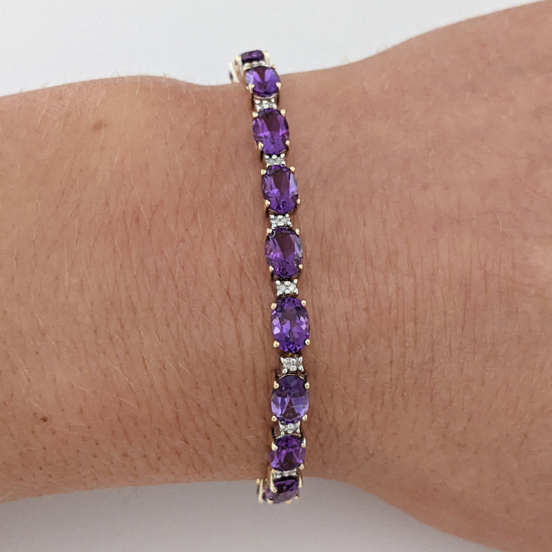14K AMETHYST OVAL (23) 4X6 WITH MELEE ESTATE BRACELET 8.7 GRAMS