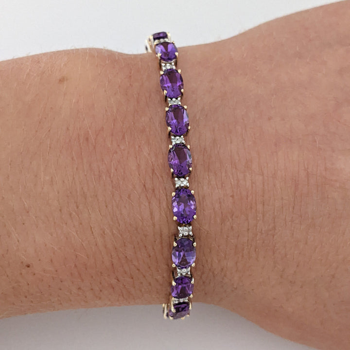 14K AMETHYST OVAL (23) 4X6 WITH MELEE ESTATE BRACELET 8.7 GRAMS
