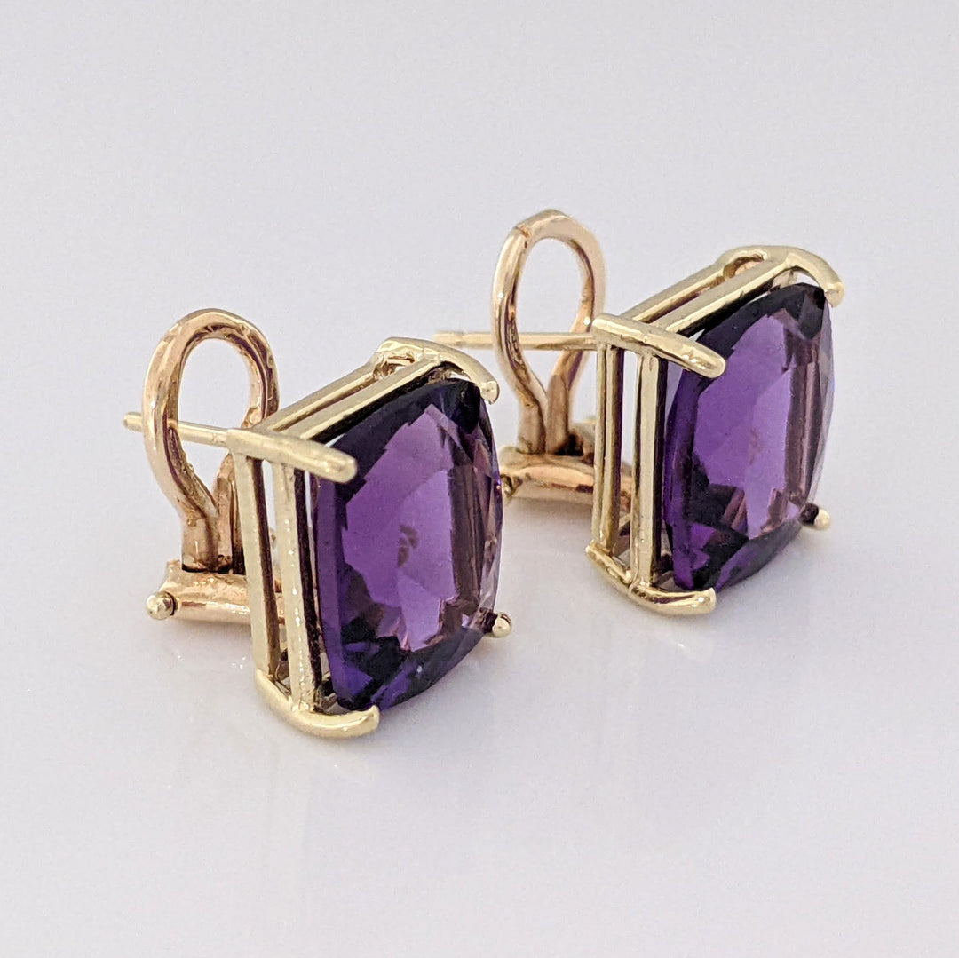 14K AMETHYST CUSHION CUT 9X11 OMEGA ESTATE EARRINGS 4.6 GRAMS