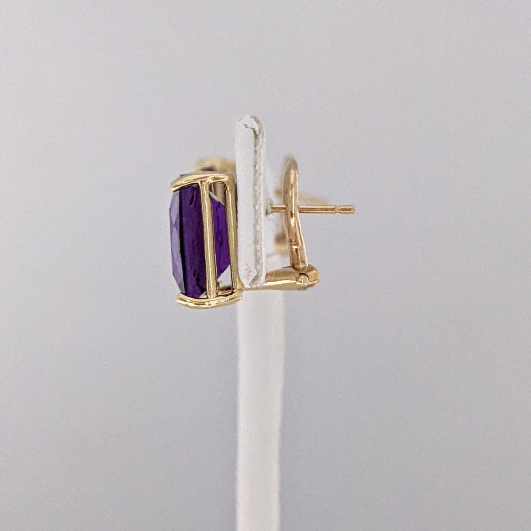 14K AMETHYST CUSHION CUT 9X11 OMEGA ESTATE EARRINGS 4.6 GRAMS