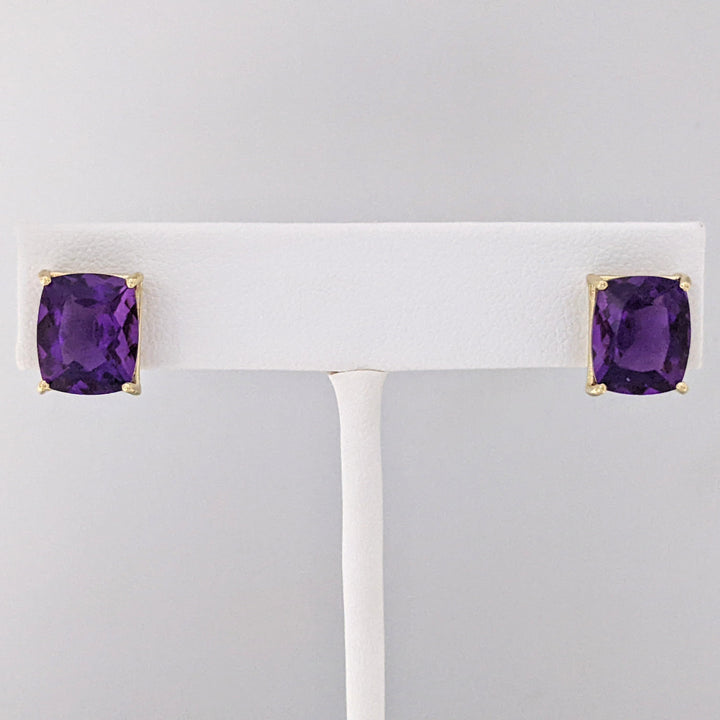 14K AMETHYST CUSHION CUT 9X11 OMEGA ESTATE EARRINGS 4.6 GRAMS