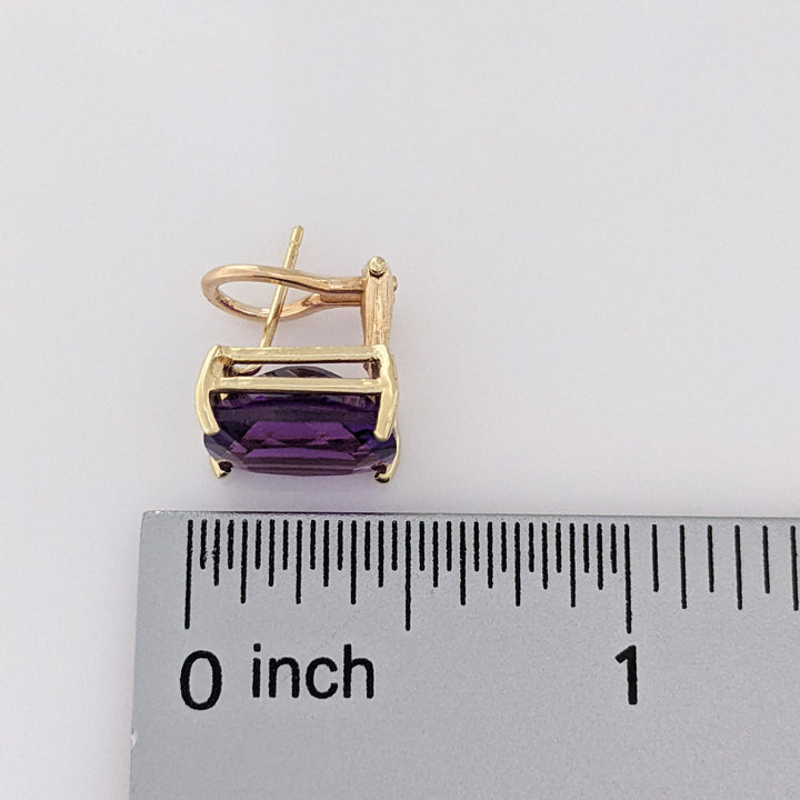 14K AMETHYST CUSHION CUT 9X11 OMEGA ESTATE EARRINGS 4.6 GRAMS
