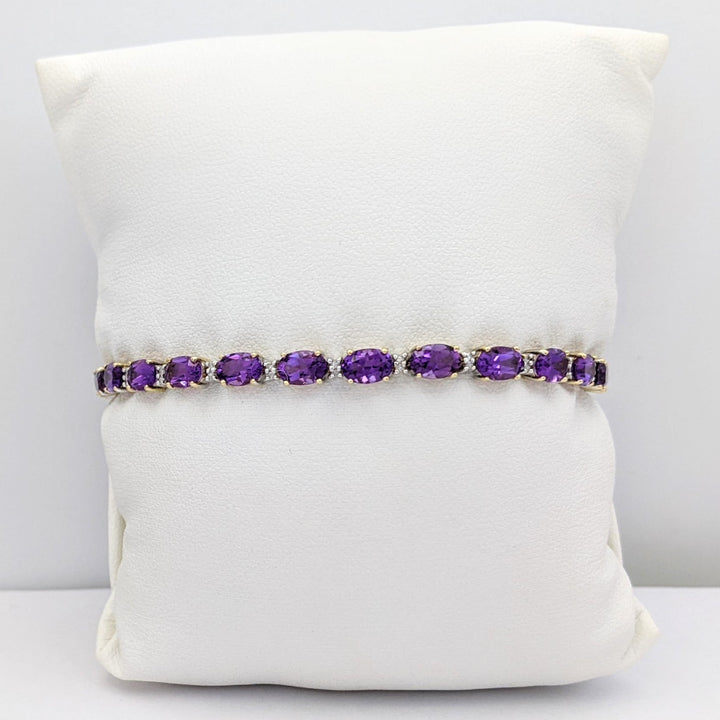 14K AMETHYST OVAL (23) 4X6 WITH MELEE ESTATE BRACELET 8.7 GRAMS