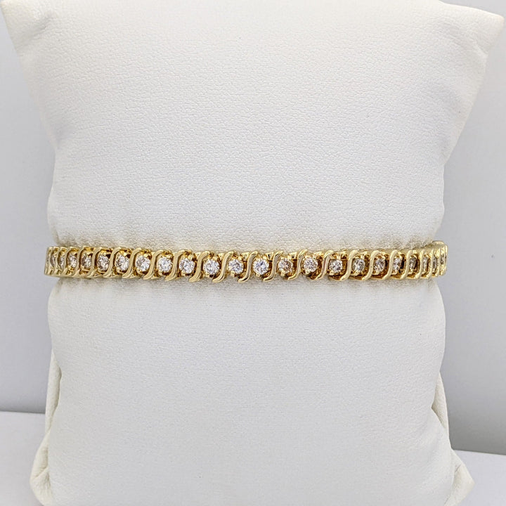 14K TWO-TONE 2.16 CARAT TOTAL WEIGHT SI2 I DIAMOND ROUND (48) S-LINK ESTATE BRACELET 18.9 GRAMS
