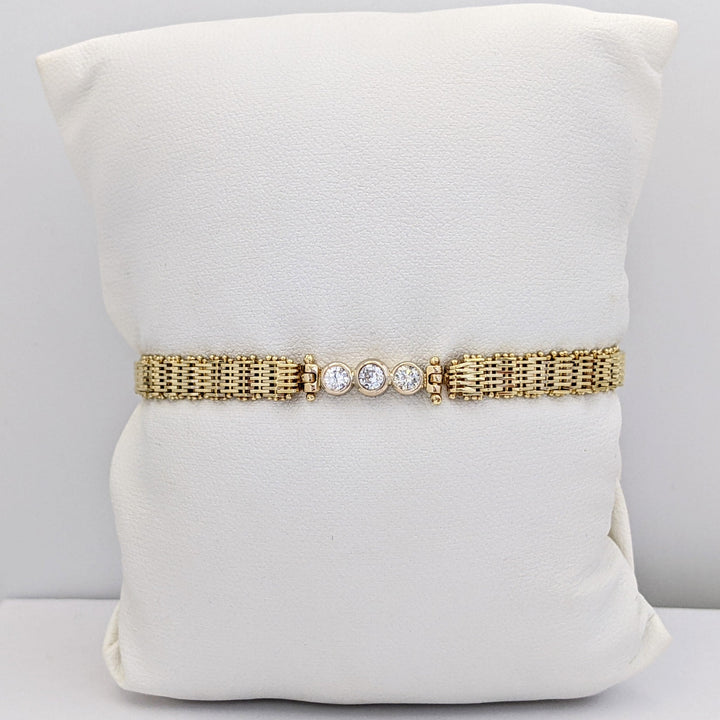 14K .36 CARAT TOTAL WEIGHT VS2 I-J DIAMOND ROUND (3) BEZEL ESTATE BRACELET 11.3 GRAMS