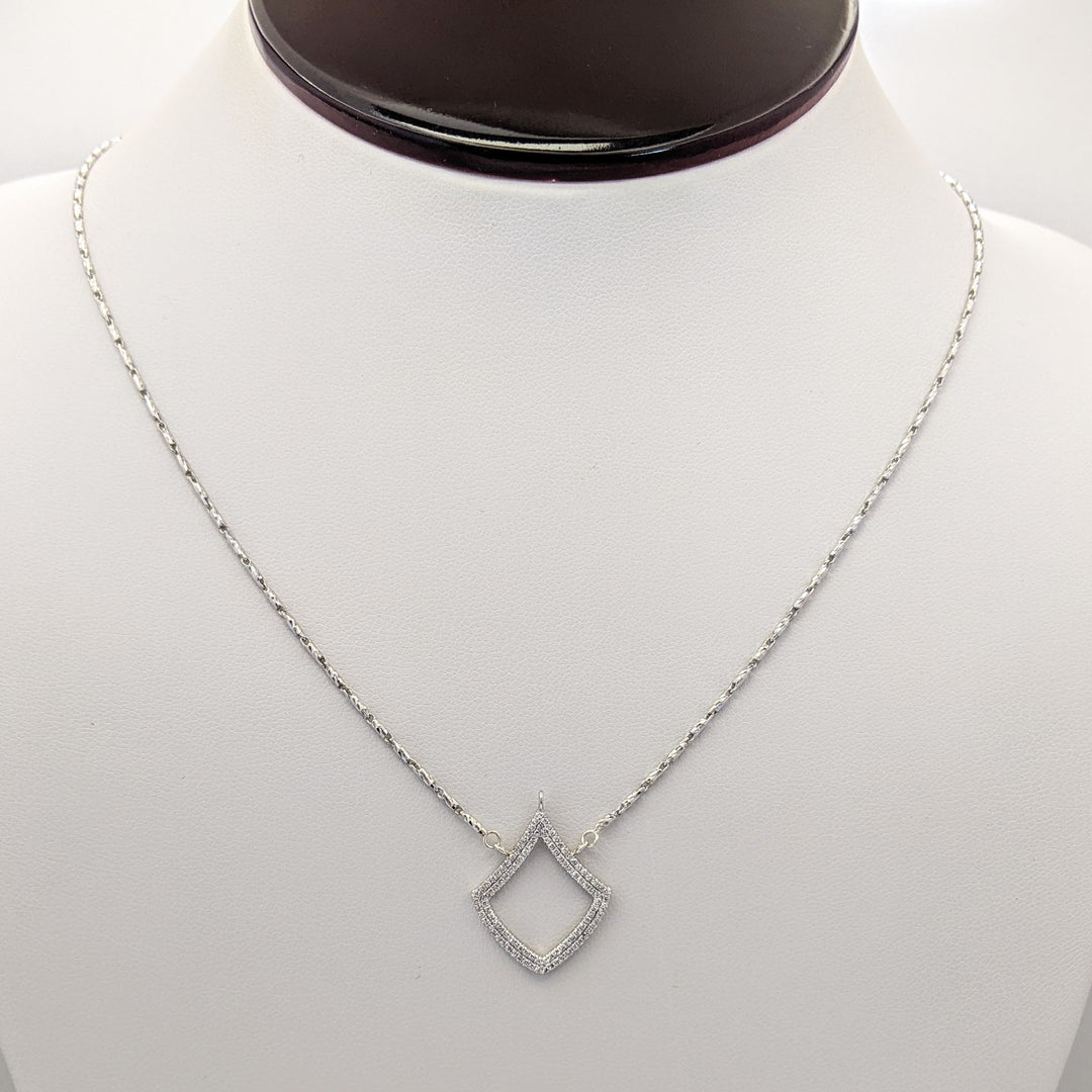 14K WHITE/ STERLING SILVER .50 CARAT TOTAL WEIGHT SI1 H DIAMOND ROUND (107) OPEN DIAMOND SHAPE ESTATE NECKLACE 6.8 GRAMS