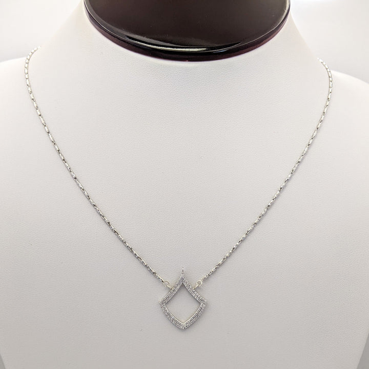 14K WHITE/ STERLING SILVER .50 CARAT TOTAL WEIGHT SI1 H DIAMOND ROUND (107) OPEN DIAMOND SHAPE ESTATE NECKLACE 6.8 GRAMS