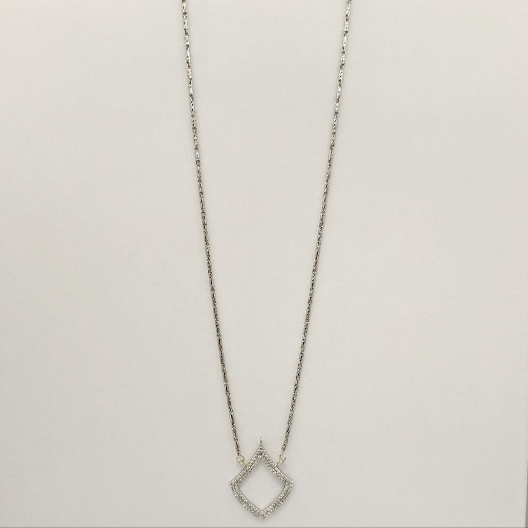 14K WHITE/ STERLING SILVER .50 CARAT TOTAL WEIGHT SI1 H DIAMOND ROUND (107) OPEN DIAMOND SHAPE ESTATE NECKLACE 6.8 GRAMS