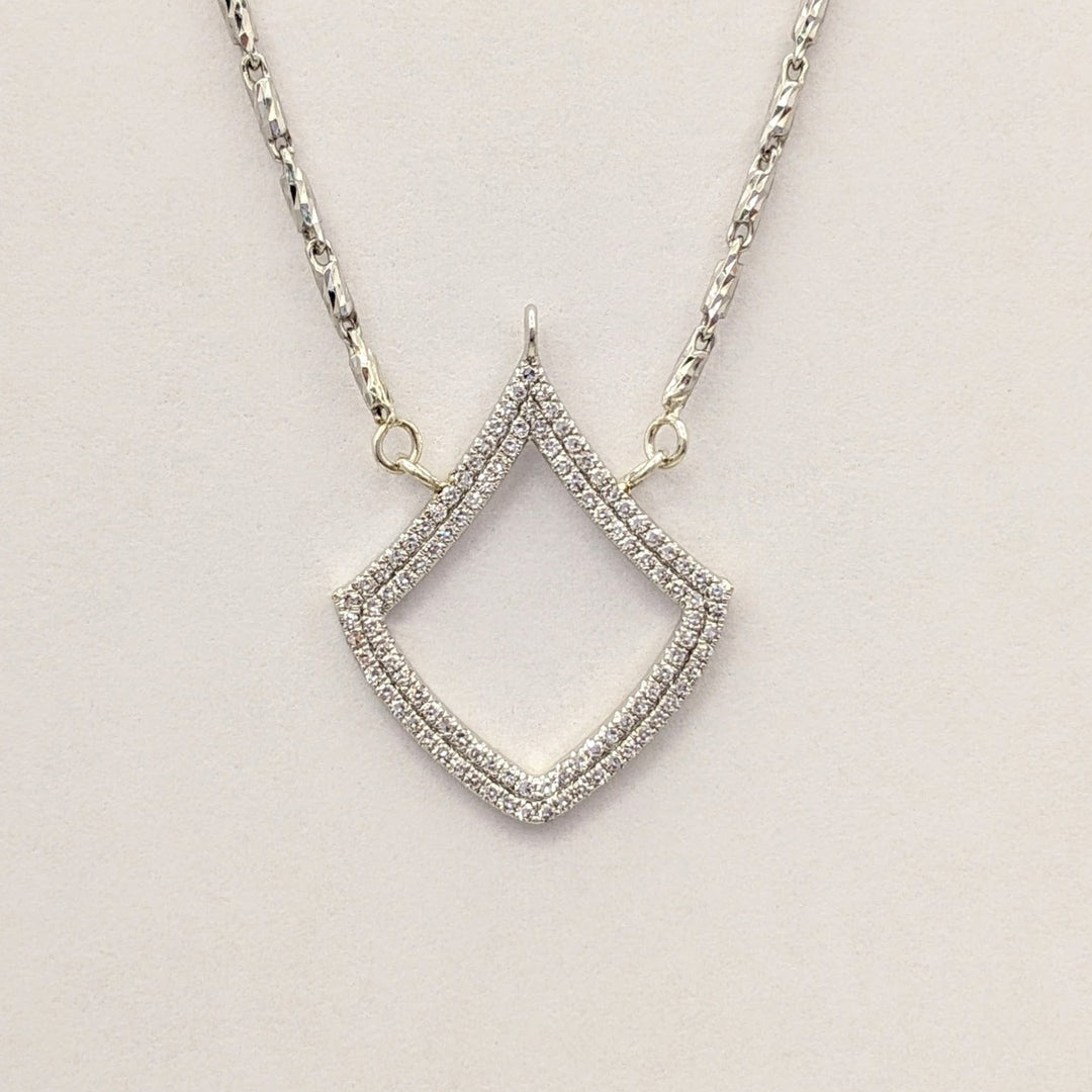 14K WHITE/ STERLING SILVER .50 CARAT TOTAL WEIGHT SI1 H DIAMOND ROUND (107) OPEN DIAMOND SHAPE ESTATE NECKLACE 6.8 GRAMS