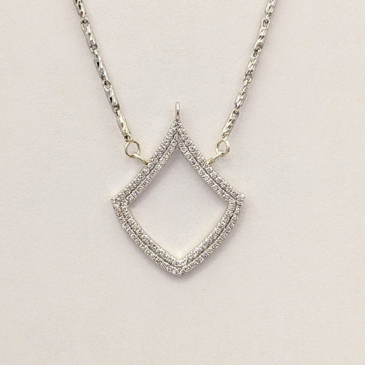 14K WHITE/ STERLING SILVER .50 CARAT TOTAL WEIGHT SI1 H DIAMOND ROUND (107) OPEN DIAMOND SHAPE ESTATE NECKLACE 6.8 GRAMS