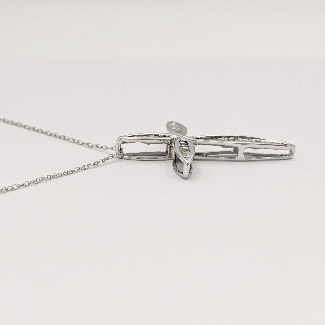 10K WHITE .30 CARAT TOTAL WEIGHT DIAMOND BAGUETTE (36) ESTATE CROSS PENDANT & CHAIN 1.7 GRAMS