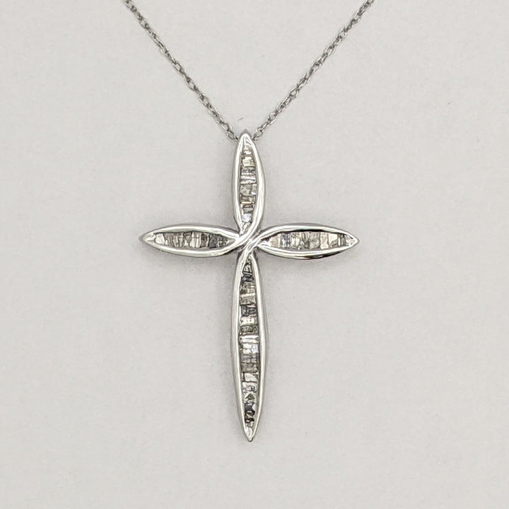 10K WHITE .30 CARAT TOTAL WEIGHT DIAMOND BAGUETTE (36) ESTATE CROSS PENDANT & CHAIN 1.7 GRAMS