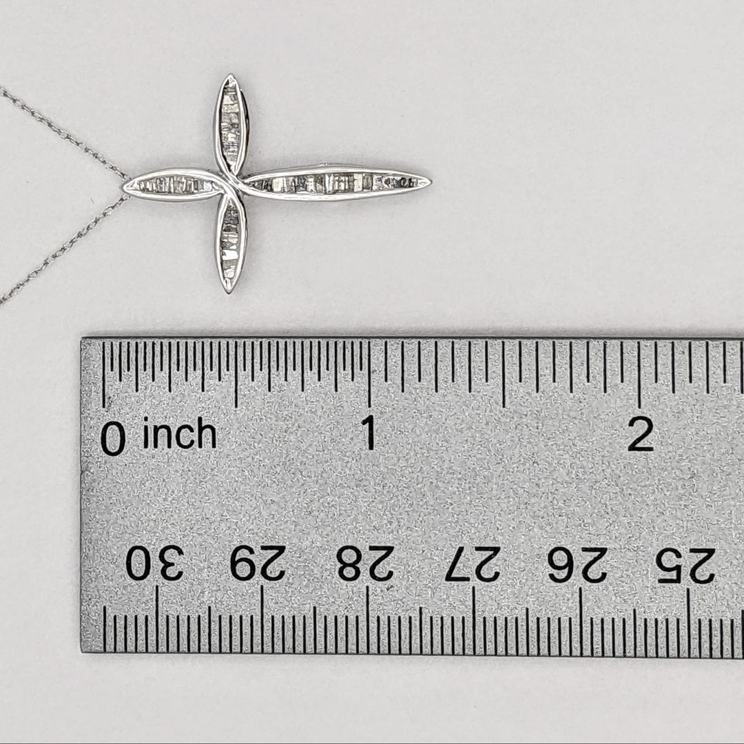 10K WHITE .30 CARAT TOTAL WEIGHT DIAMOND BAGUETTE (36) ESTATE CROSS PENDANT & CHAIN 1.7 GRAMS