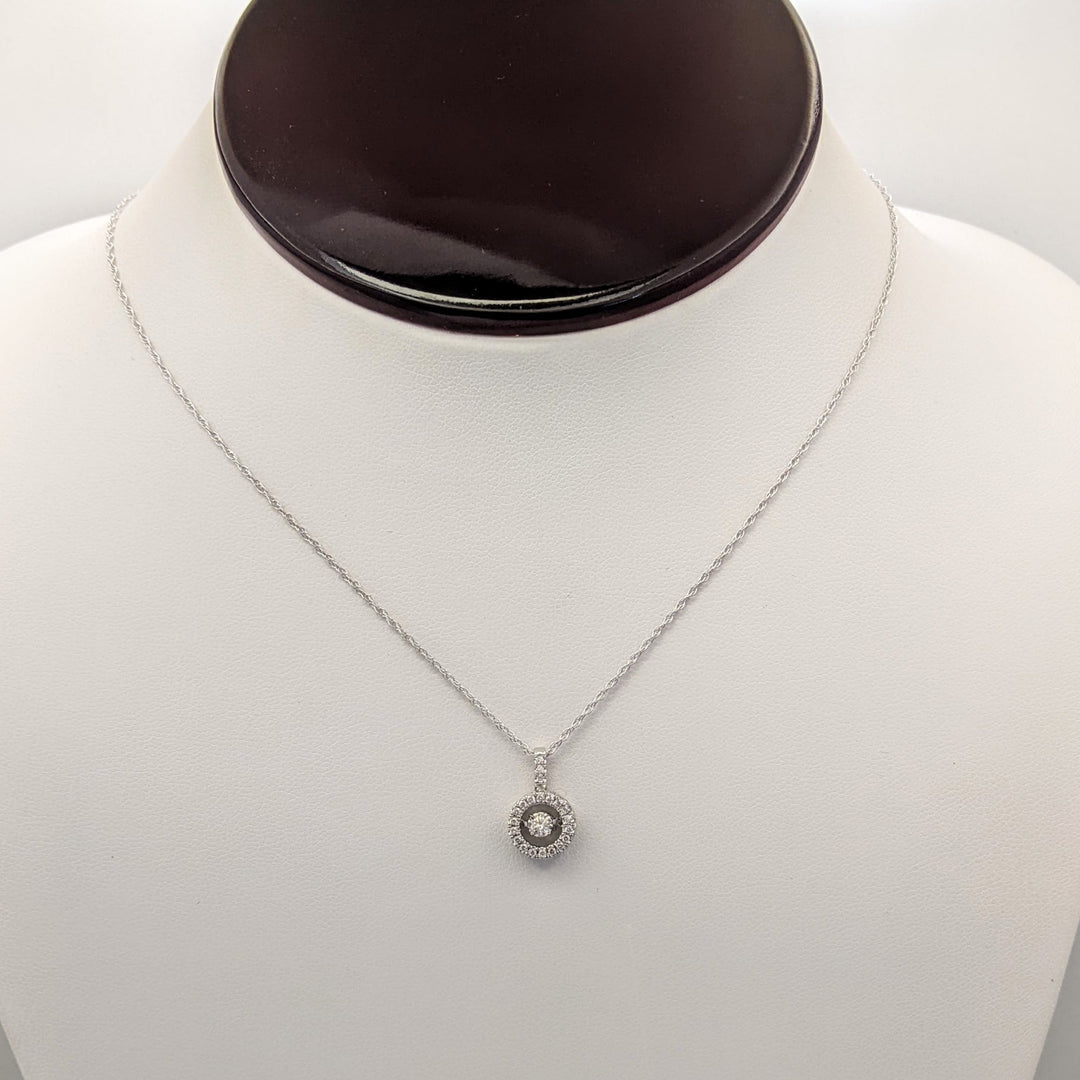 14K WHITE .25 CARAT TOTAL WEIGHT DIAMOND ROUND HEARTBEAT ESTATE PENDANT & CHAIN 2.1 GRAMS