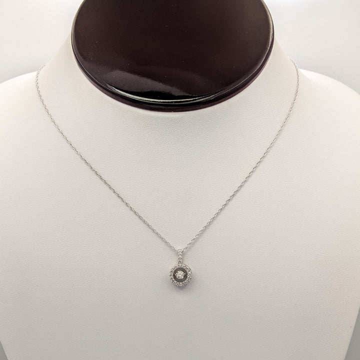 14K WHITE .25 CARAT TOTAL WEIGHT DIAMOND ROUND HEARTBEAT ESTATE PENDANT & CHAIN 2.1 GRAMS