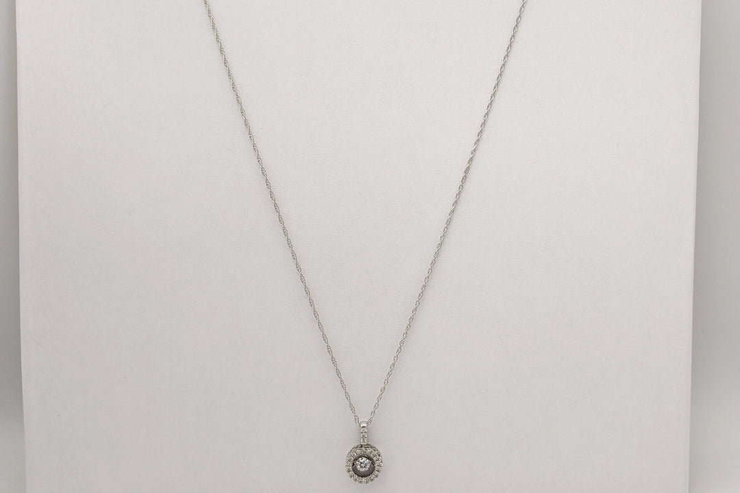 14K WHITE .25 CARAT TOTAL WEIGHT DIAMOND ROUND HEARTBEAT ESTATE PENDANT & CHAIN 2.1 GRAMS