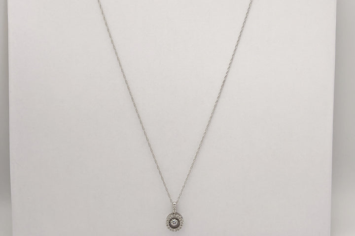 14K WHITE .25 CARAT TOTAL WEIGHT DIAMOND ROUND HEARTBEAT ESTATE PENDANT & CHAIN 2.1 GRAMS