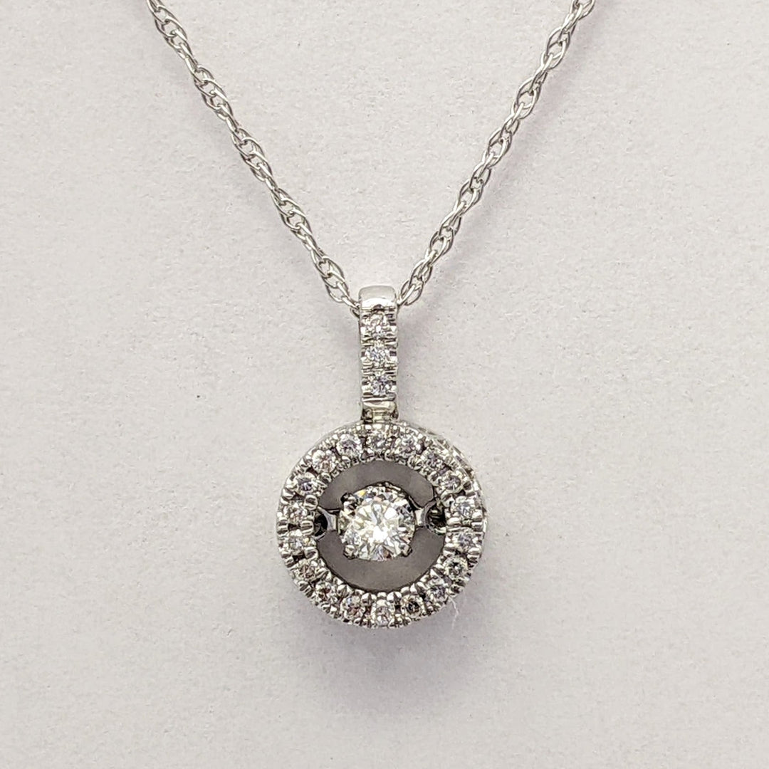 14K WHITE .25 CARAT TOTAL WEIGHT DIAMOND ROUND HEARTBEAT ESTATE PENDANT & CHAIN 2.1 GRAMS