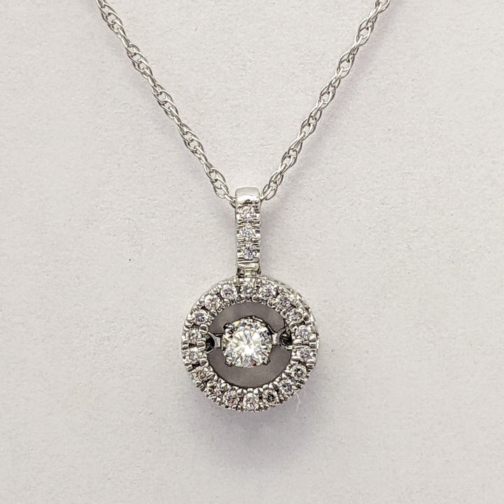 14K WHITE .25 CARAT TOTAL WEIGHT DIAMOND ROUND HEARTBEAT ESTATE PENDANT & CHAIN 2.1 GRAMS