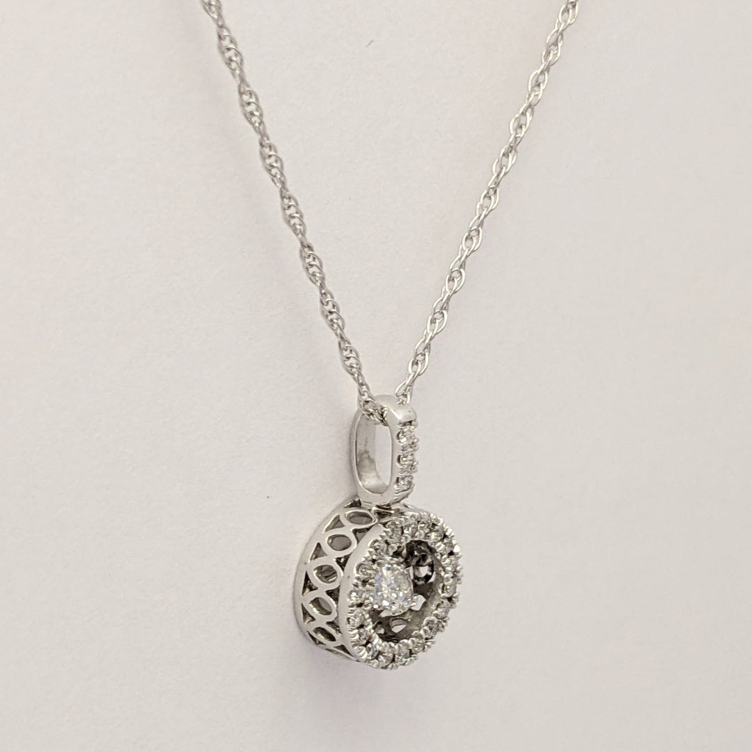 14K WHITE .25 CARAT TOTAL WEIGHT DIAMOND ROUND HEARTBEAT ESTATE PENDANT & CHAIN 2.1 GRAMS