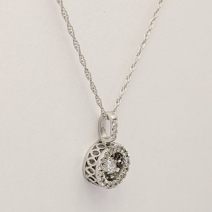 14K WHITE .25 CARAT TOTAL WEIGHT DIAMOND ROUND HEARTBEAT ESTATE PENDANT & CHAIN 2.1 GRAMS