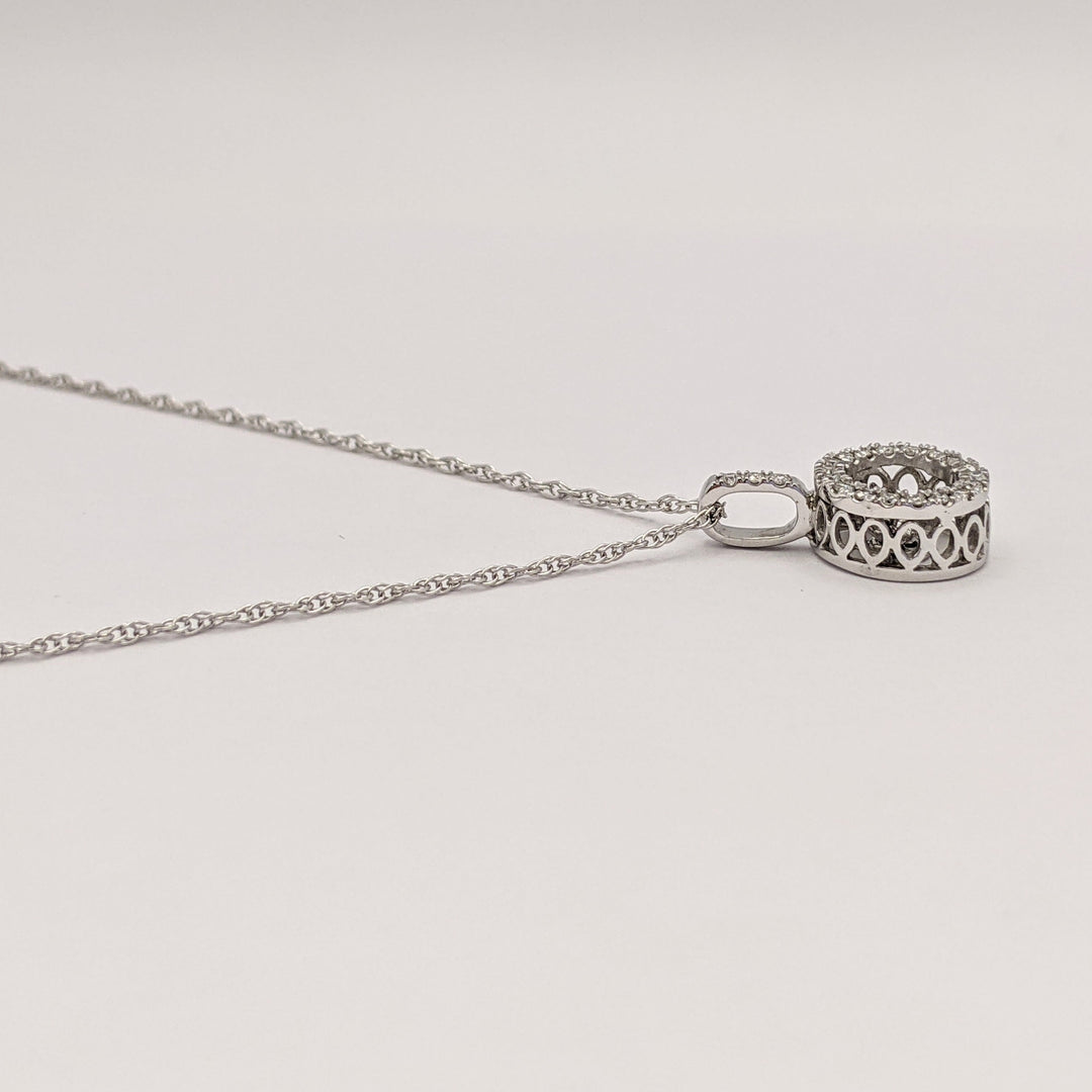 14K WHITE .25 CARAT TOTAL WEIGHT DIAMOND ROUND HEARTBEAT ESTATE PENDANT & CHAIN 2.1 GRAMS