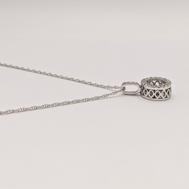 14K WHITE .25 CARAT TOTAL WEIGHT DIAMOND ROUND HEARTBEAT ESTATE PENDANT & CHAIN 2.1 GRAMS