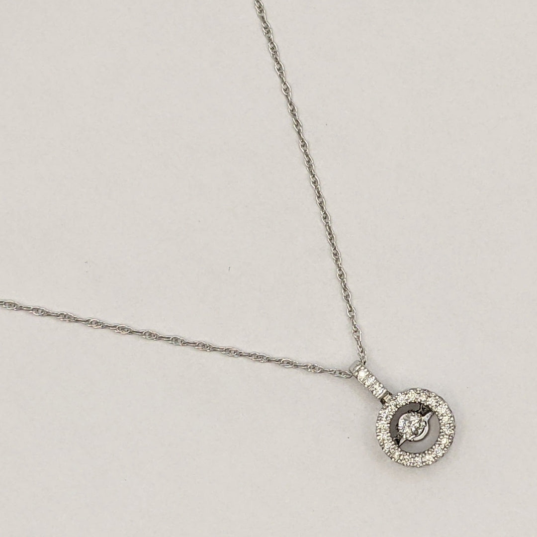 14K WHITE .25 CARAT TOTAL WEIGHT DIAMOND ROUND HEARTBEAT ESTATE PENDANT & CHAIN 2.1 GRAMS
